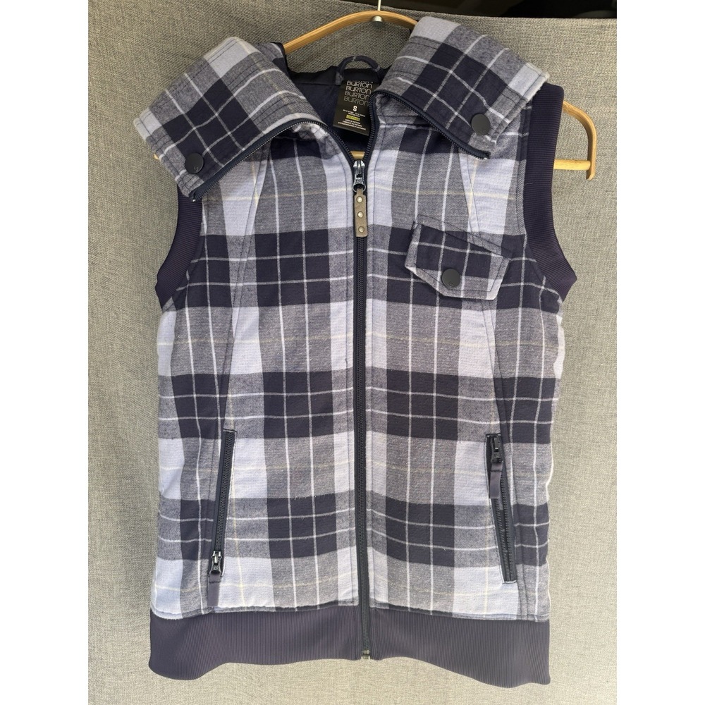 Burton Dryride Vest Plaid Zip Hooded Purple Womens‎ Small Snowboarding